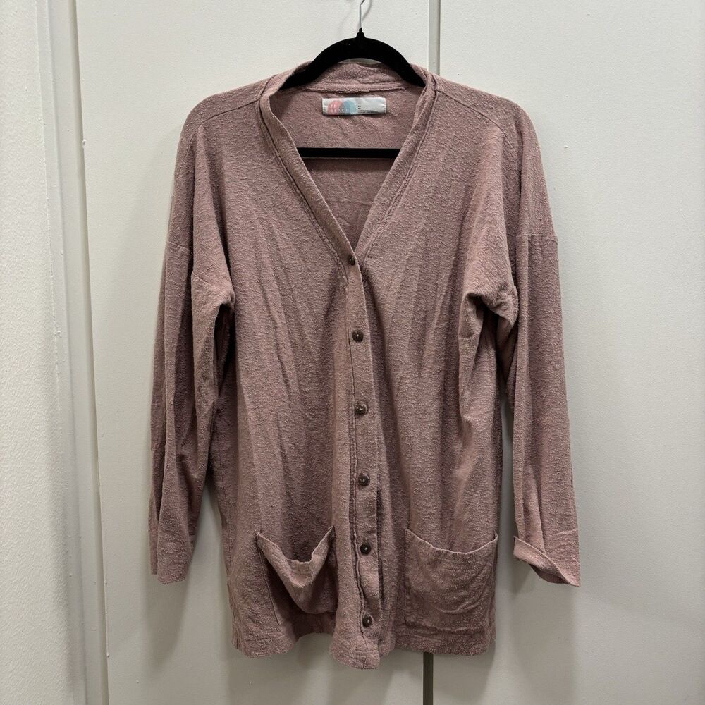 Free People FP Beach Sz XS Pink Long Sleeve Textured Button Up Cardigan